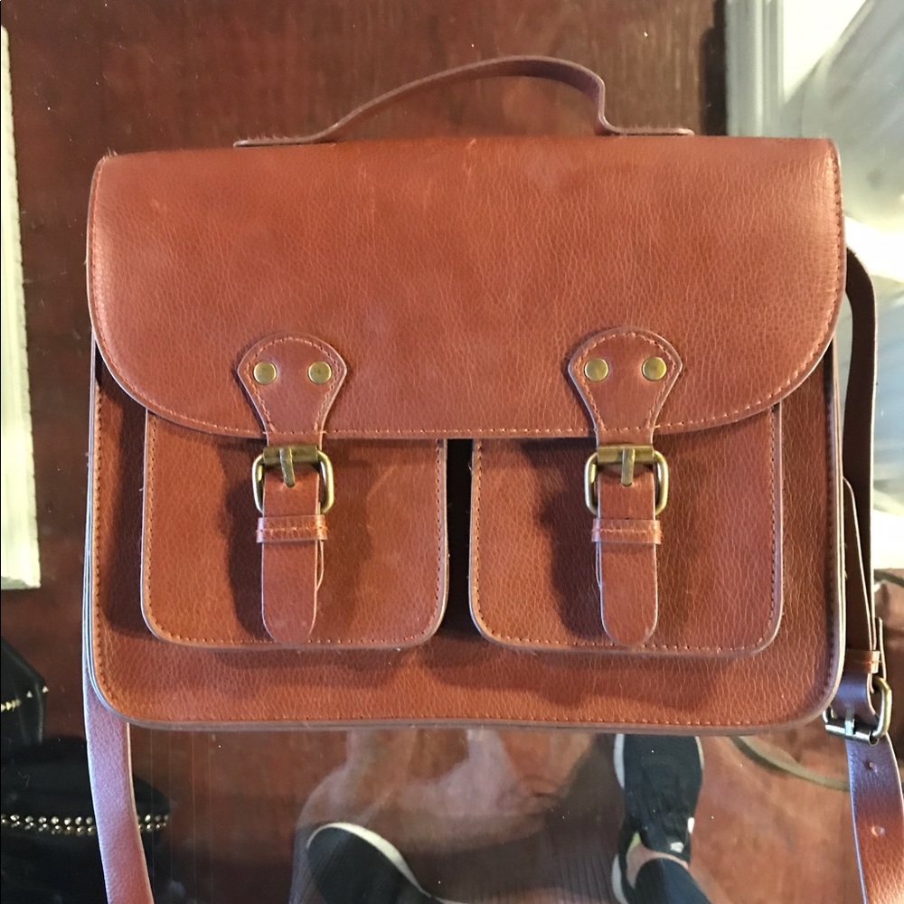 Brown leather crossbody satchel